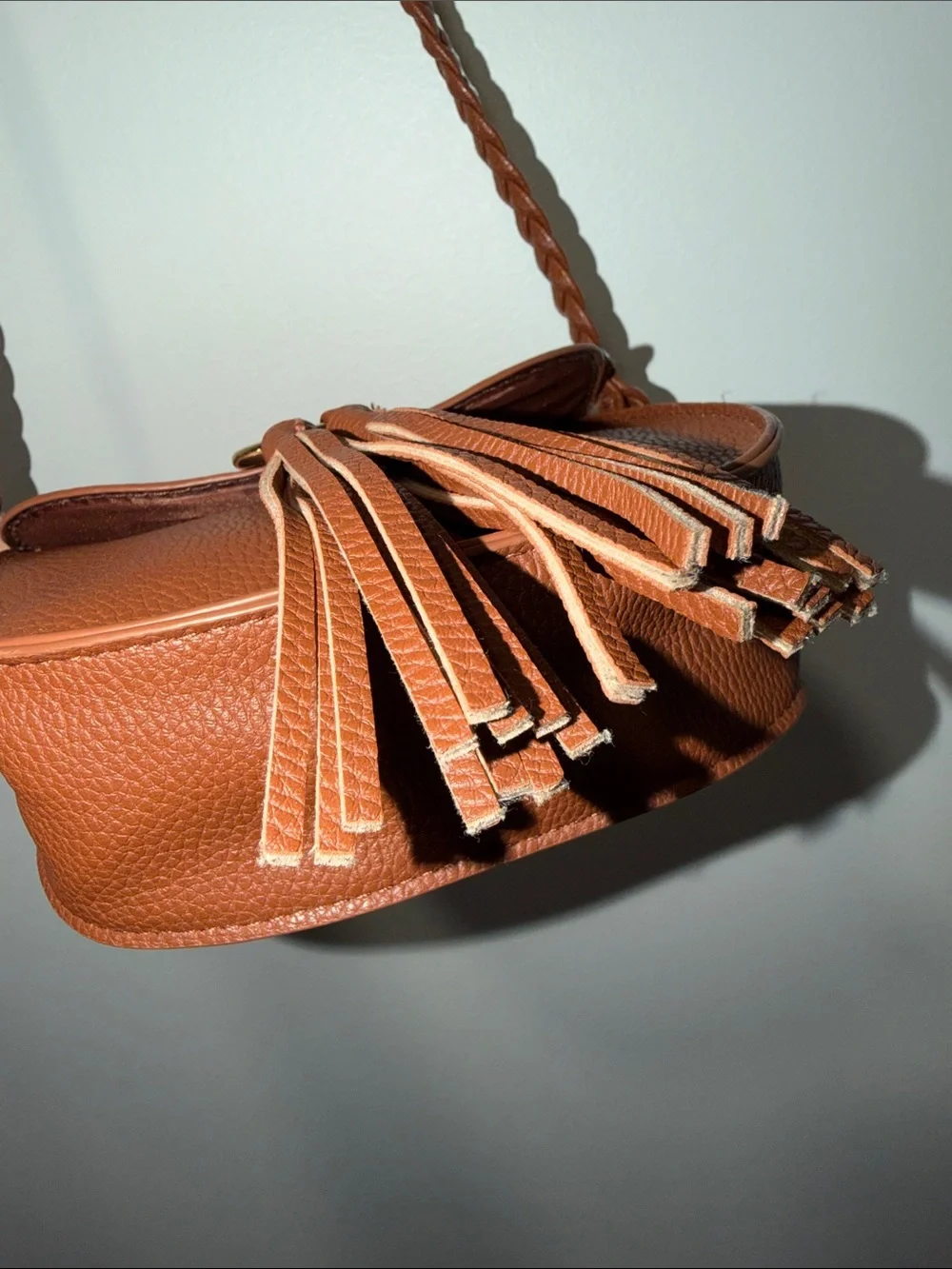 Justice Brown Faux Leather Braided Tasseled Western Cowgirl Crossbody Bag